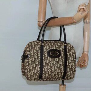 Christian Dior Trotter Canvas Hand Bag Brown Gold Auth BD2000